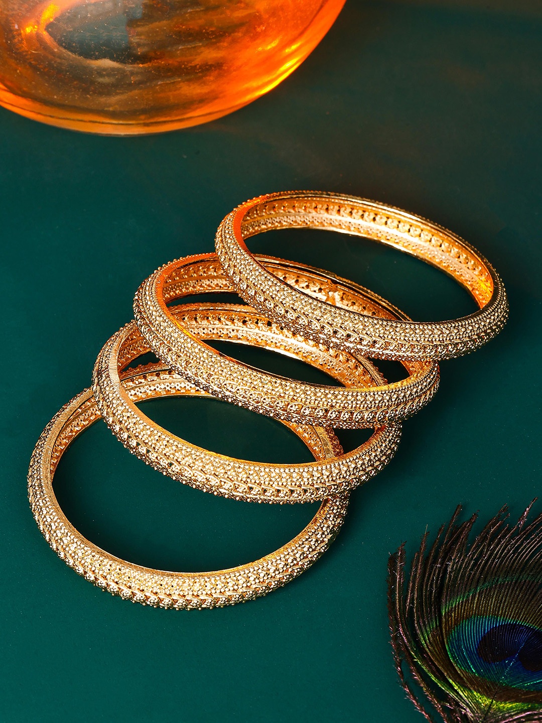 

South Temple Jewellery Set of 4 Gold Plated Antique Bangles