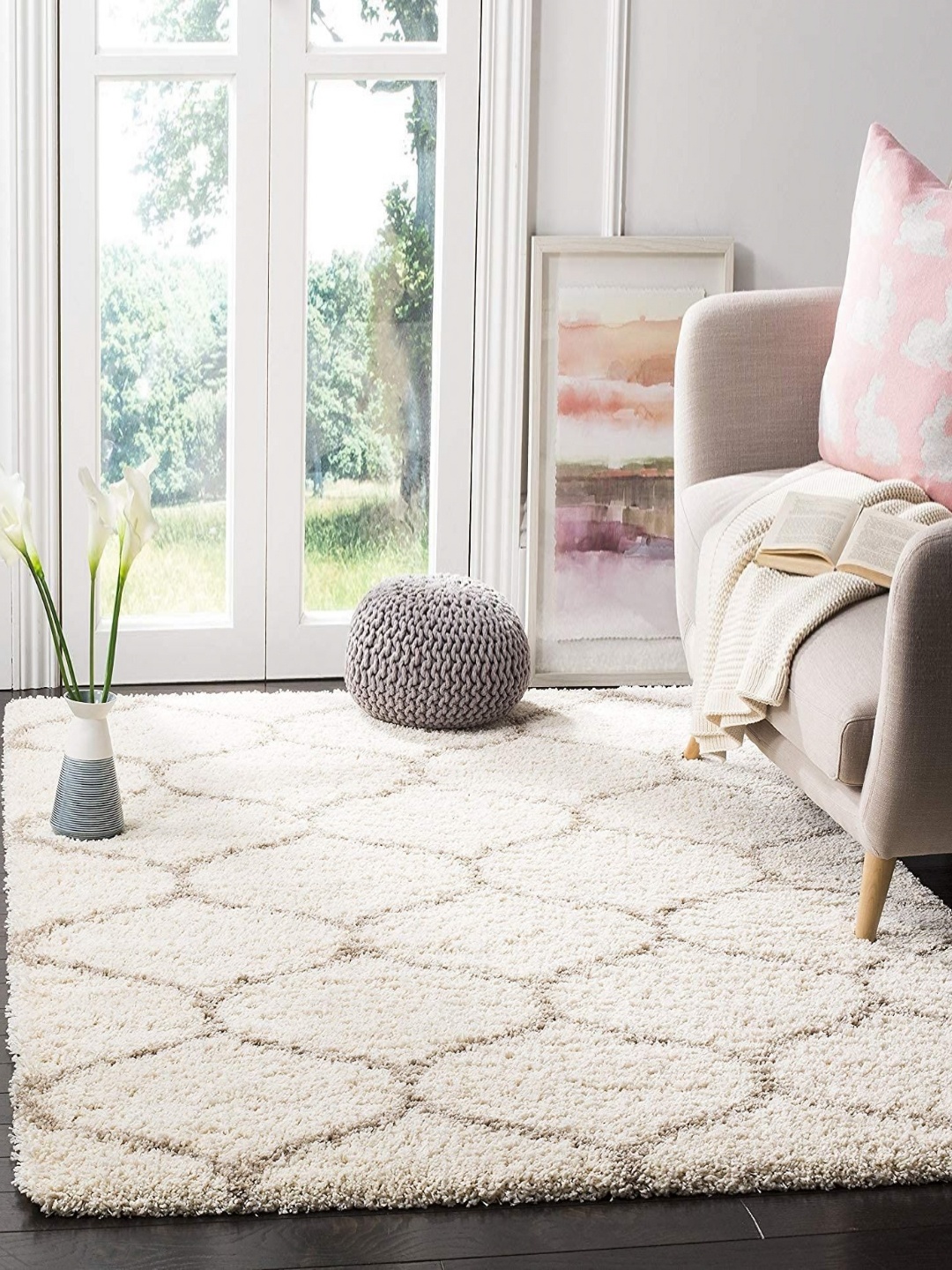 

Banchmark Home Furnishings Cream-Coloured Solid Anti-Skid Woollen Carpet