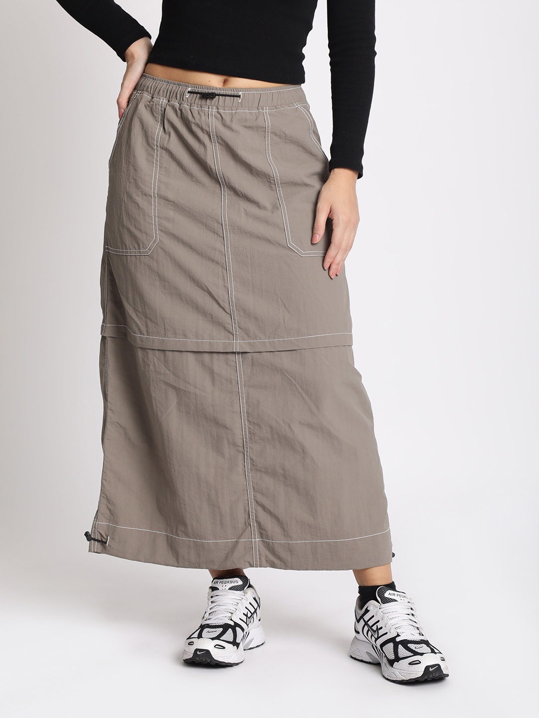 

Bene Kleed Contrast Stitch Midi Skirt, Beige
