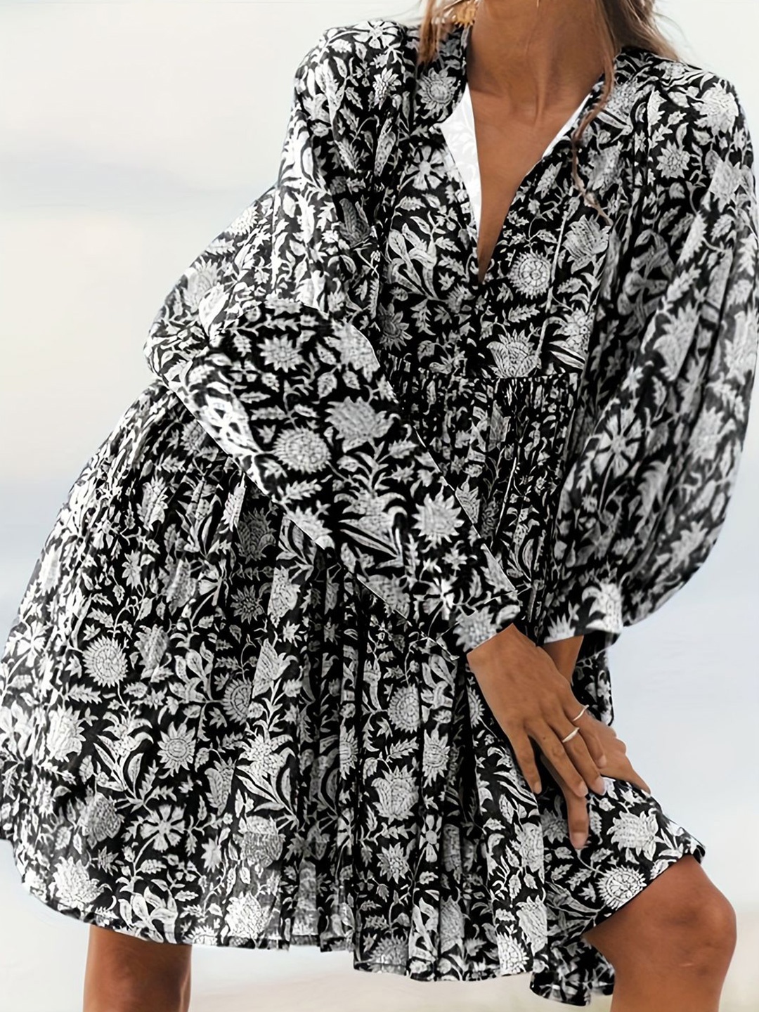 

all about you Floral Print Fit & Flare Dress, Grey