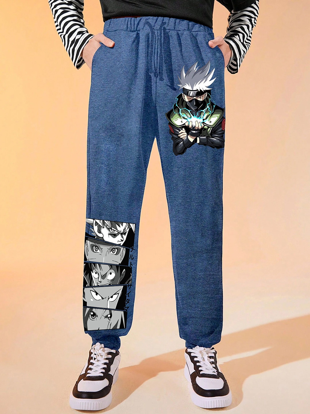

LOCAVESTIR Boys Anime Printed Mid Rise Joggers, Blue