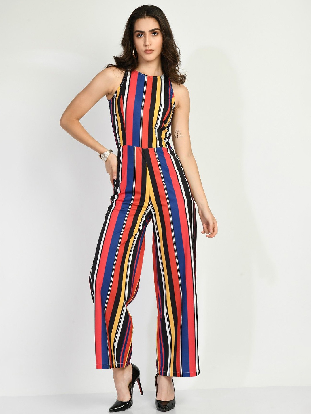 

COATTIRE Striped Basic Jumpsuit, Blue