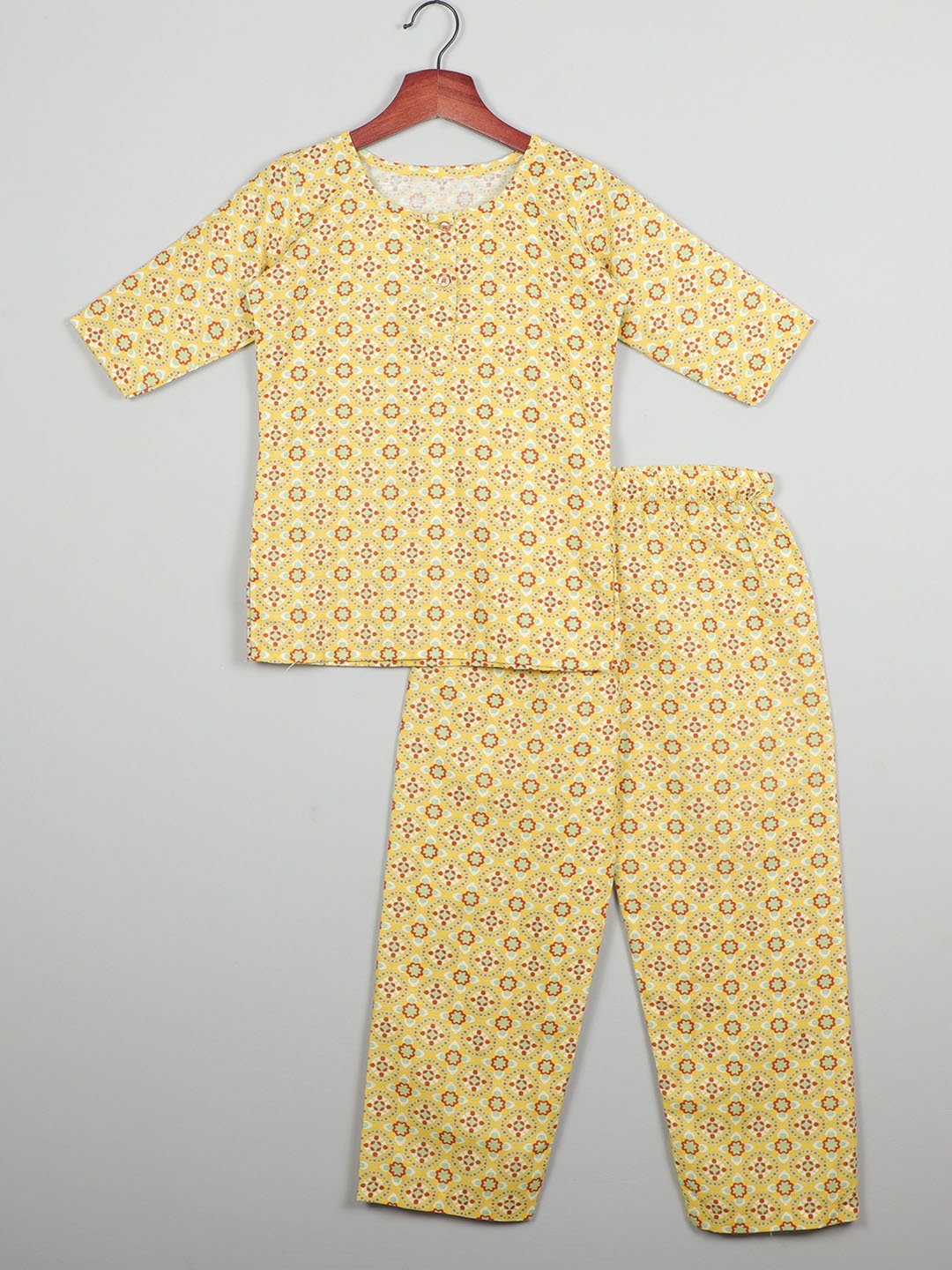 

SHAHUDI DESIGNER Girls Printed Top with Pyjamas, Yellow