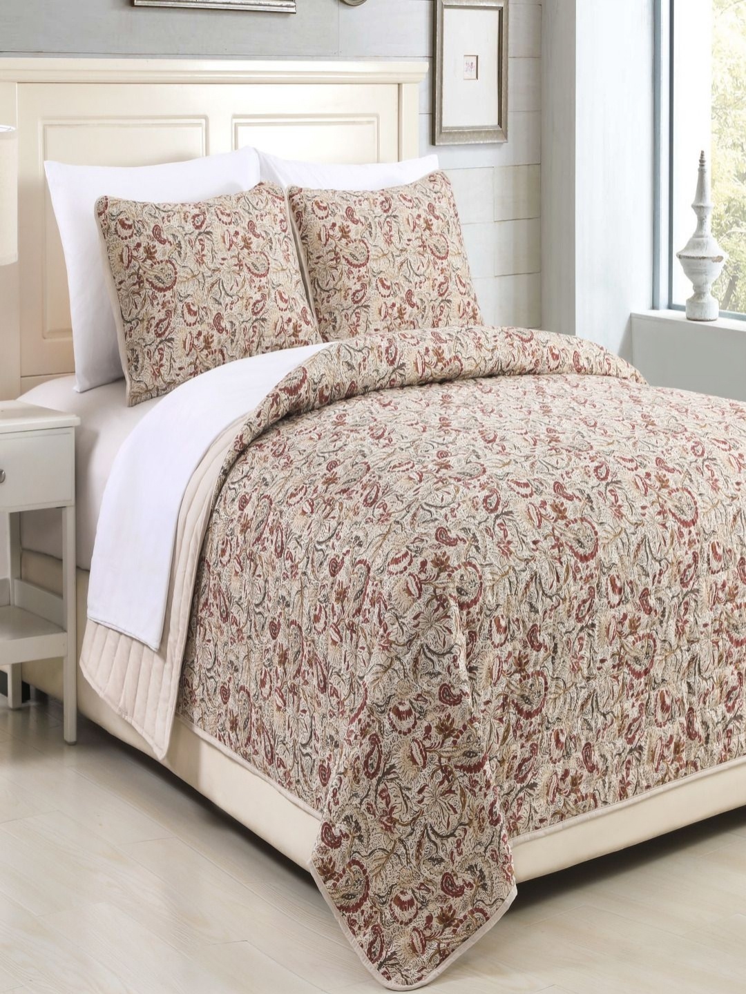 

Modern Threads Brown & Maroon Floral Microfiber AC Room 110 GSM Double Bed Quilt