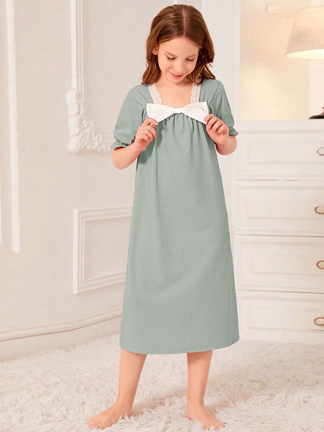 

INCLUD Print Puff Sleeve A-Line Midi Dress, Sea green