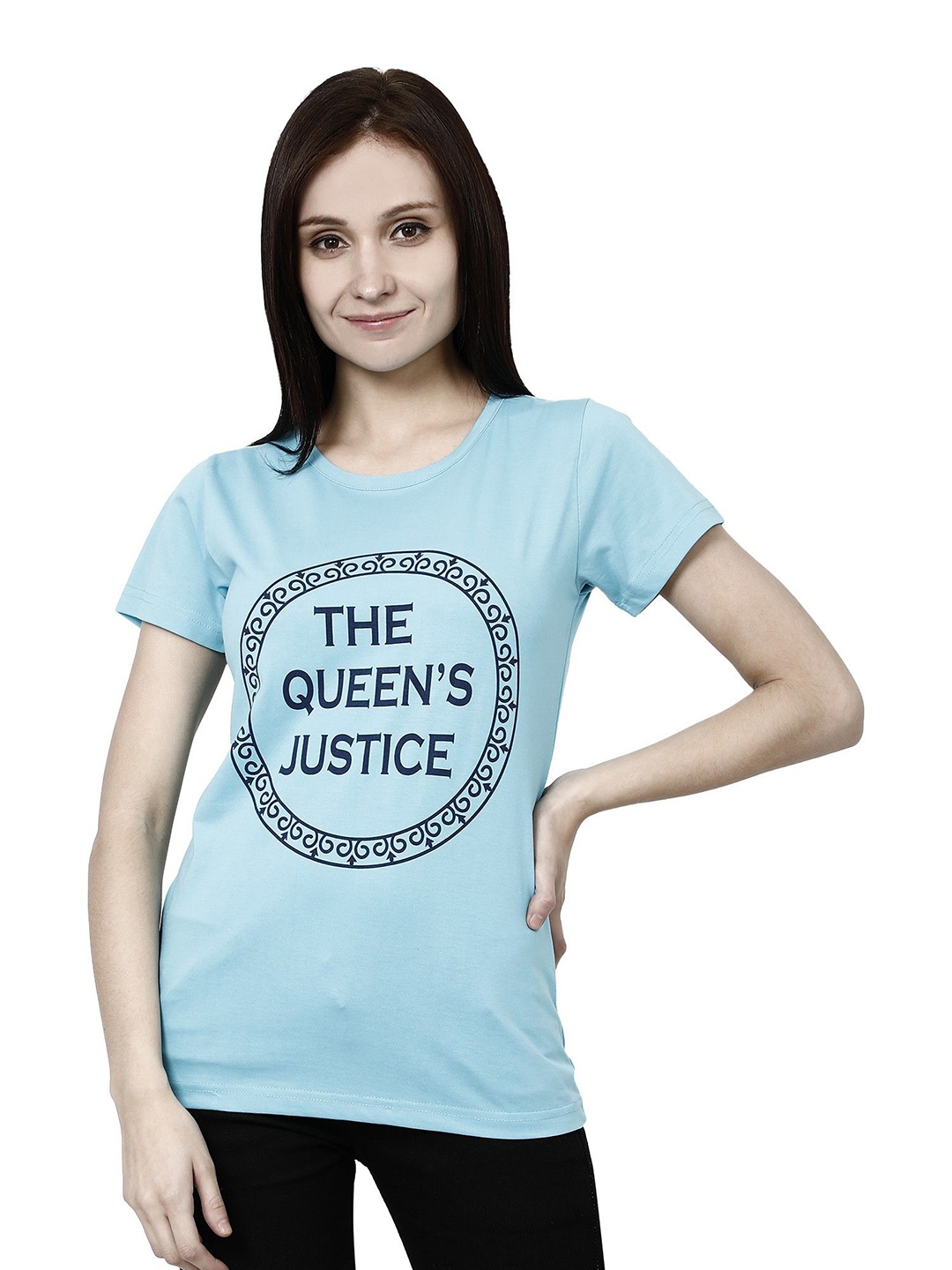 

Moda Rapido Women Printed Bio Finish T-shirt, Turquoise blue