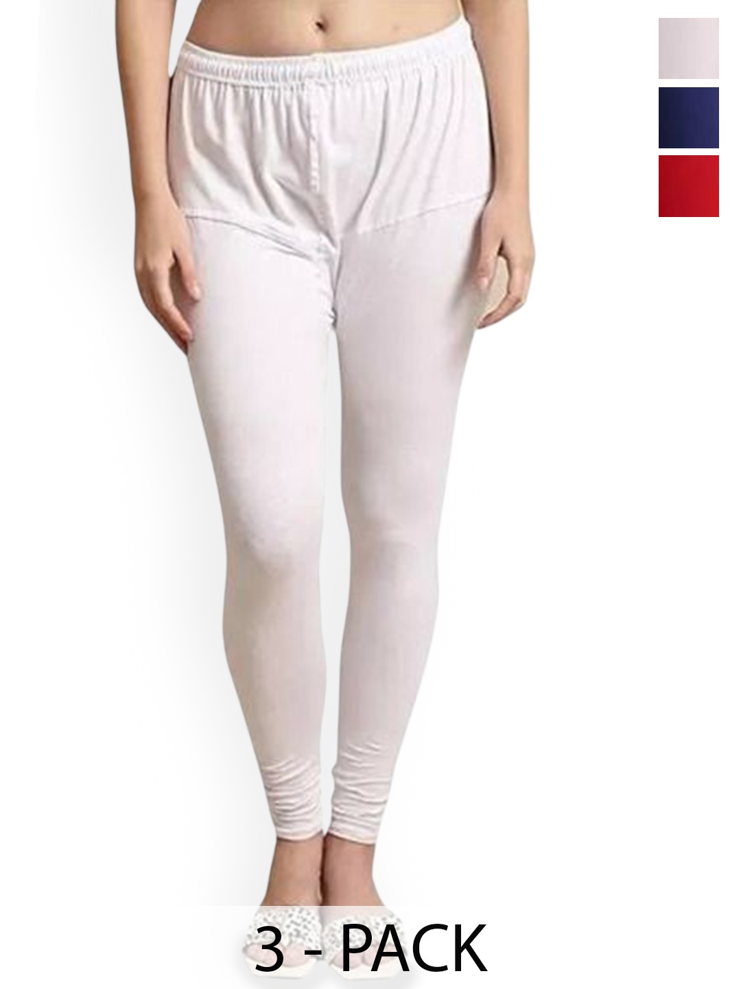 

URBAN KANYA Pack Of 3 Mid-Rise Churidar-Length Leggings, White