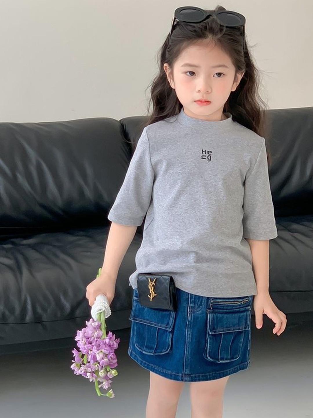 

LULU & SKY Girls Drop-Shoulder Sleeves T-shirt, Grey