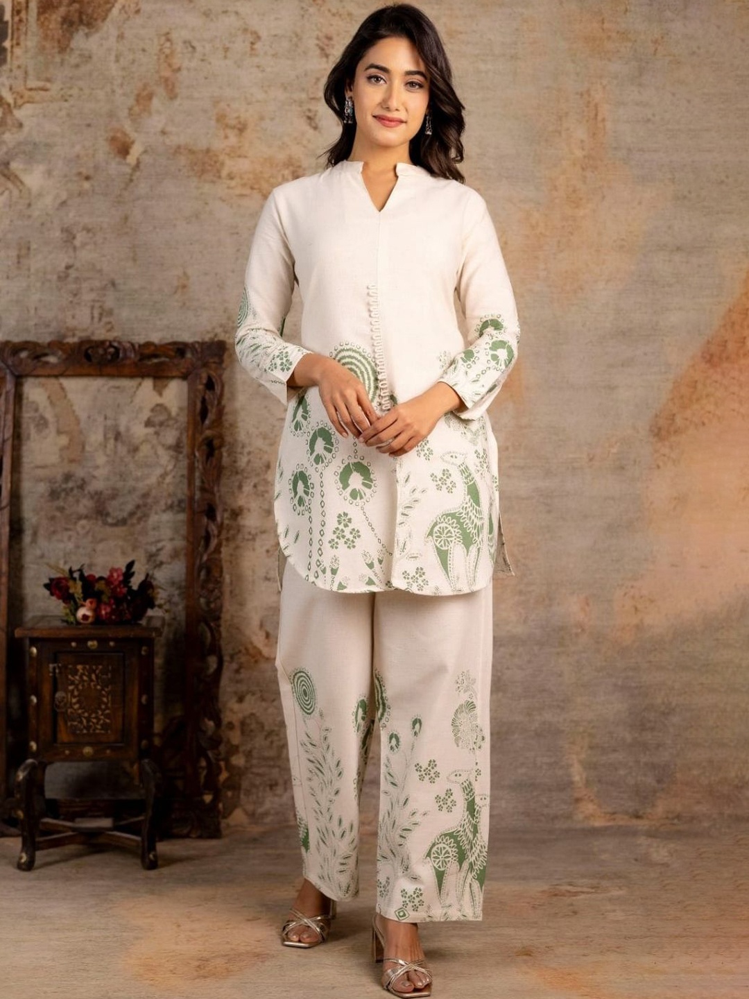 

Atha Fashion Printed Pure Cotton Gulshan Aura Coord Set, Off white