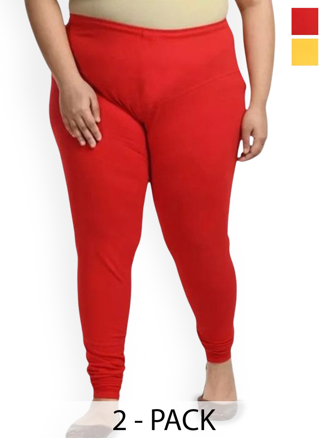 

URBAN KANYA Pack Of 2 Mid-Rise Churidar-Length Leggings, Yellow