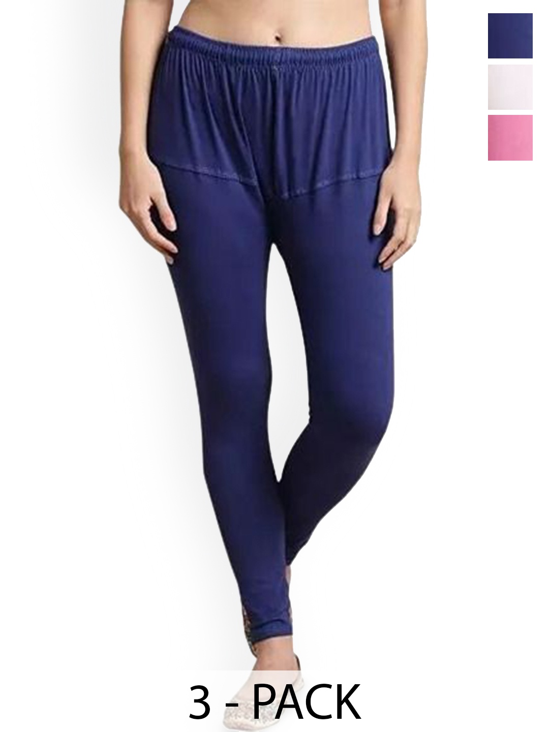 

URBAN KANYA Pack Of 3 Mid-Rise Churidar-Length Leggings, Pink