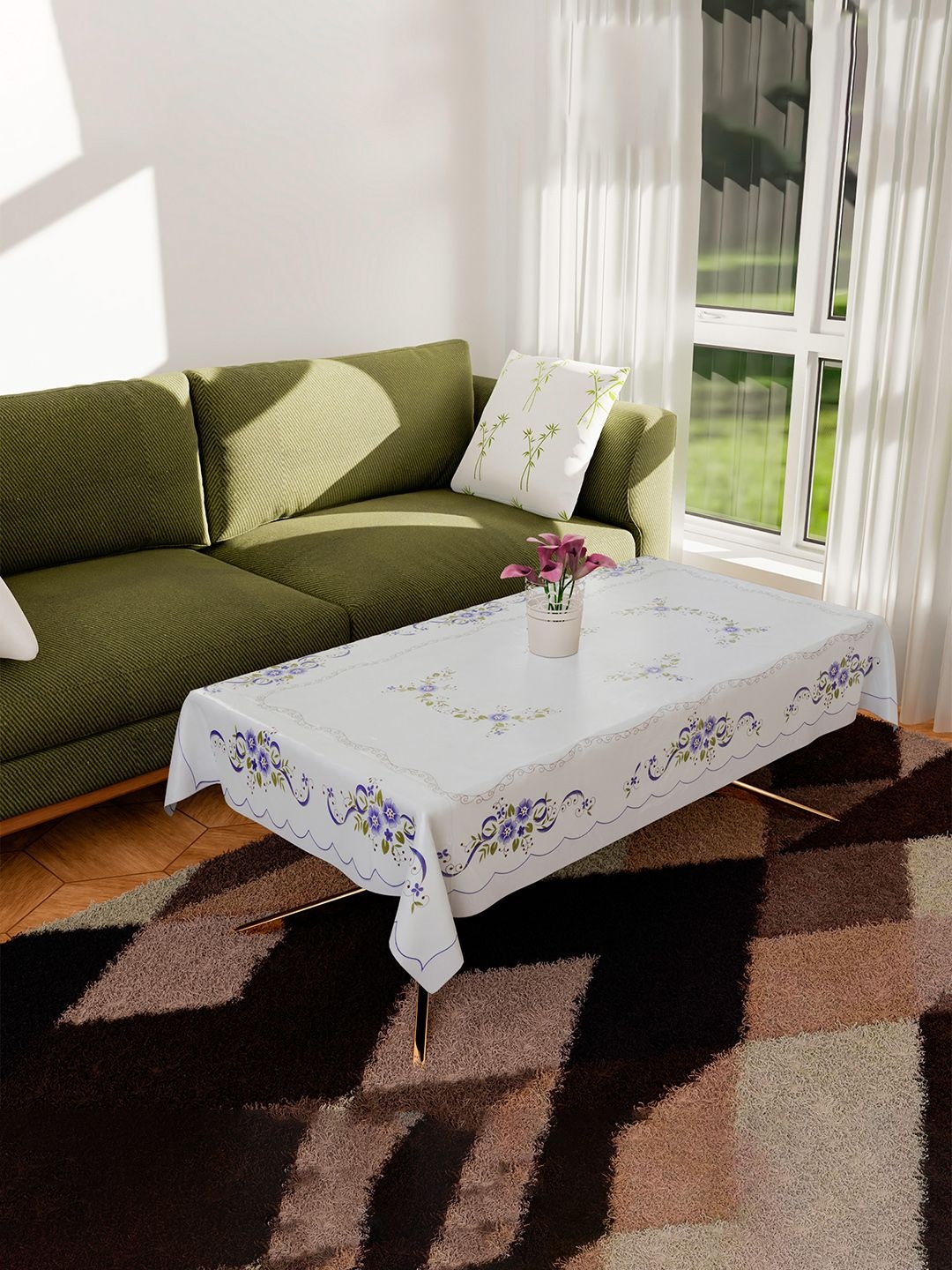 

Kuber Industries White Floral Plastic 4-Seater Table Cover