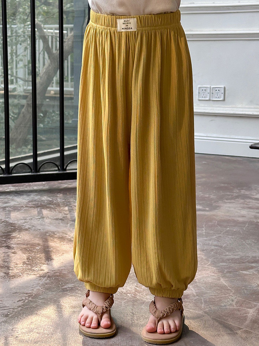 

LULU & SKY Girls Loose Fit High-Rise Trousers, Yellow