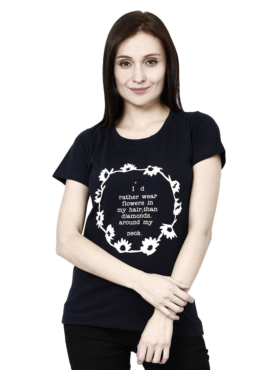 

Moda Rapido Women Printed Bio Finish Pockets T-shirt, Navy blue