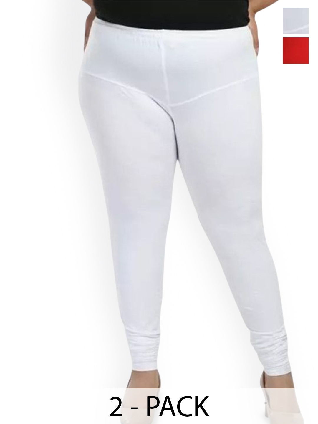 

URBAN KANYA Pack Of 2 Mid-Rise Churidar-Length Leggings, White