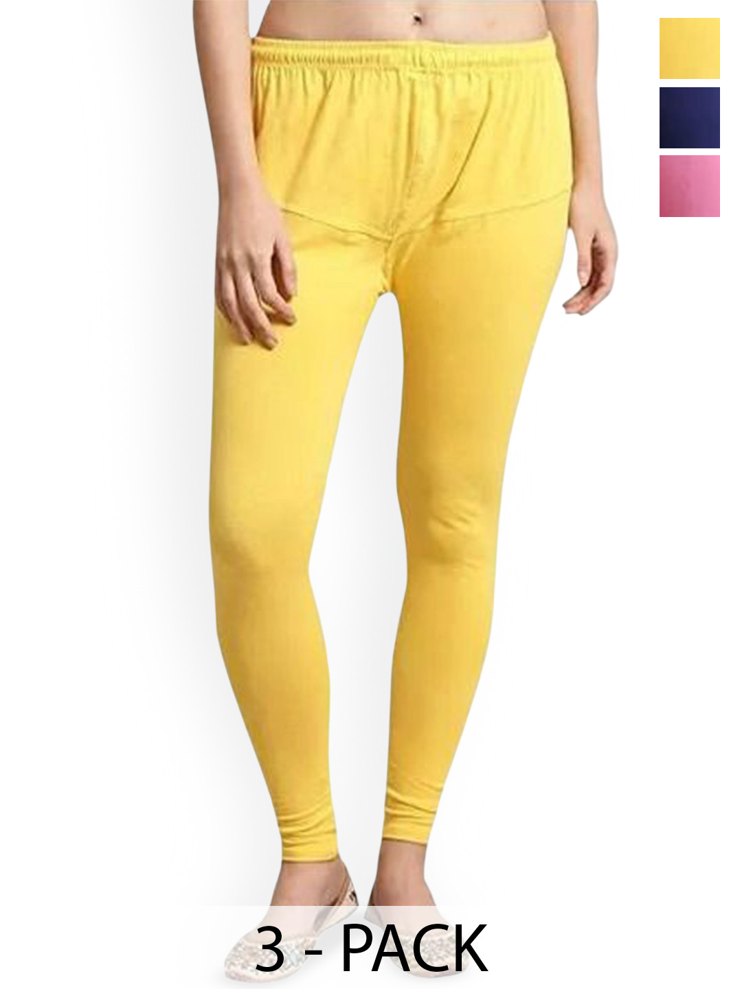 

URBAN KANYA Pack Of 3 Mid-Rise Churidar-Length Leggings, Pink