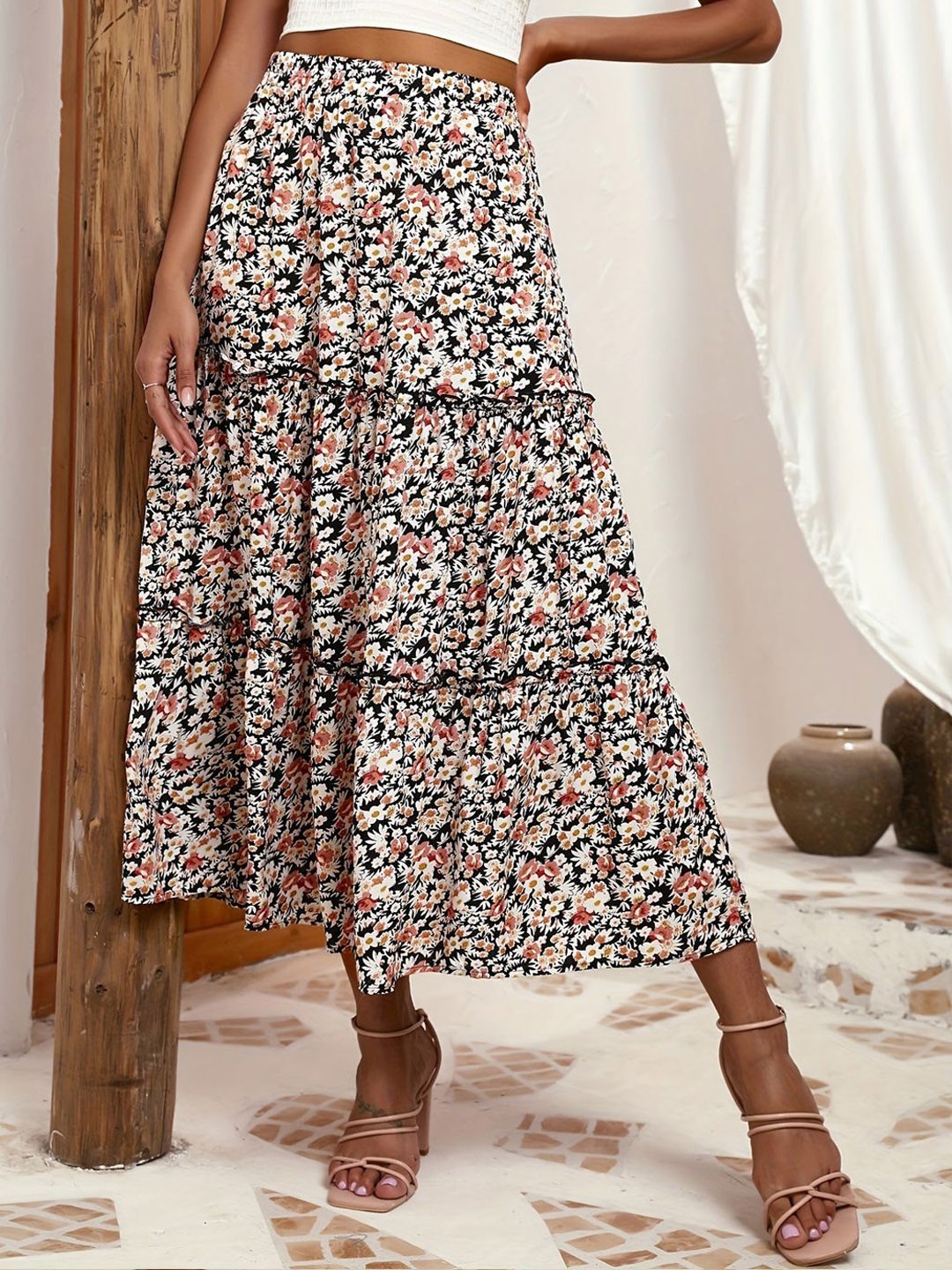 

all about you Printed A-Line Maxi Skirt, Orange