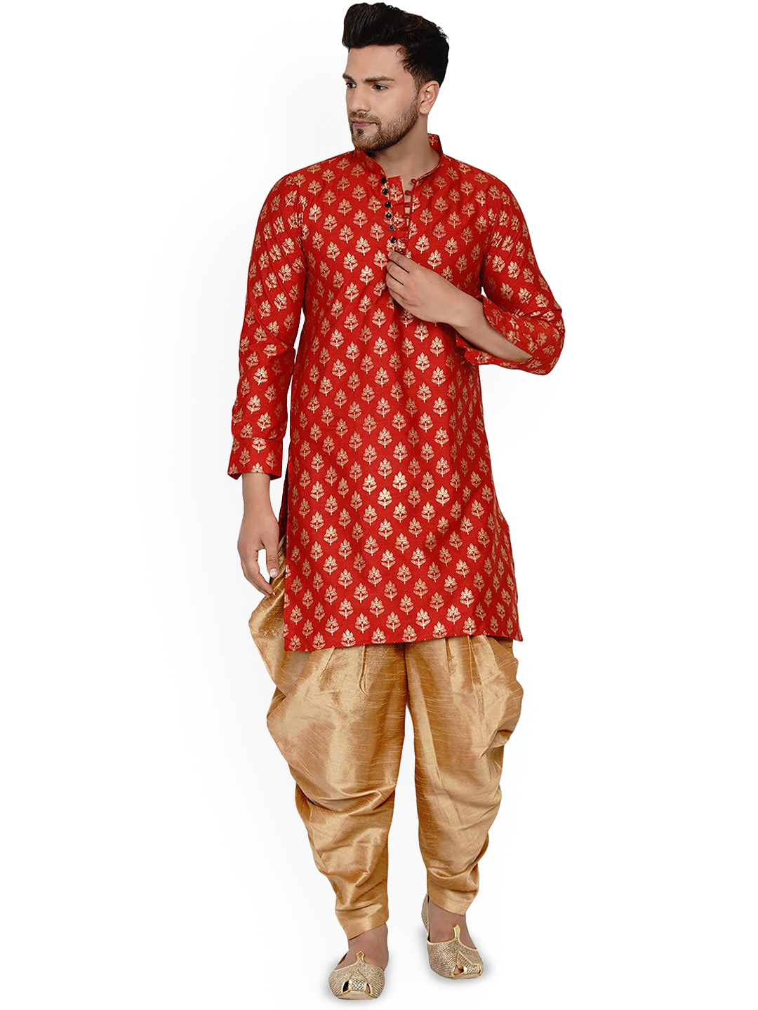 

VEERA PARIDHAAN Men Floral Regular Kurta with Dhoti Pants, Red