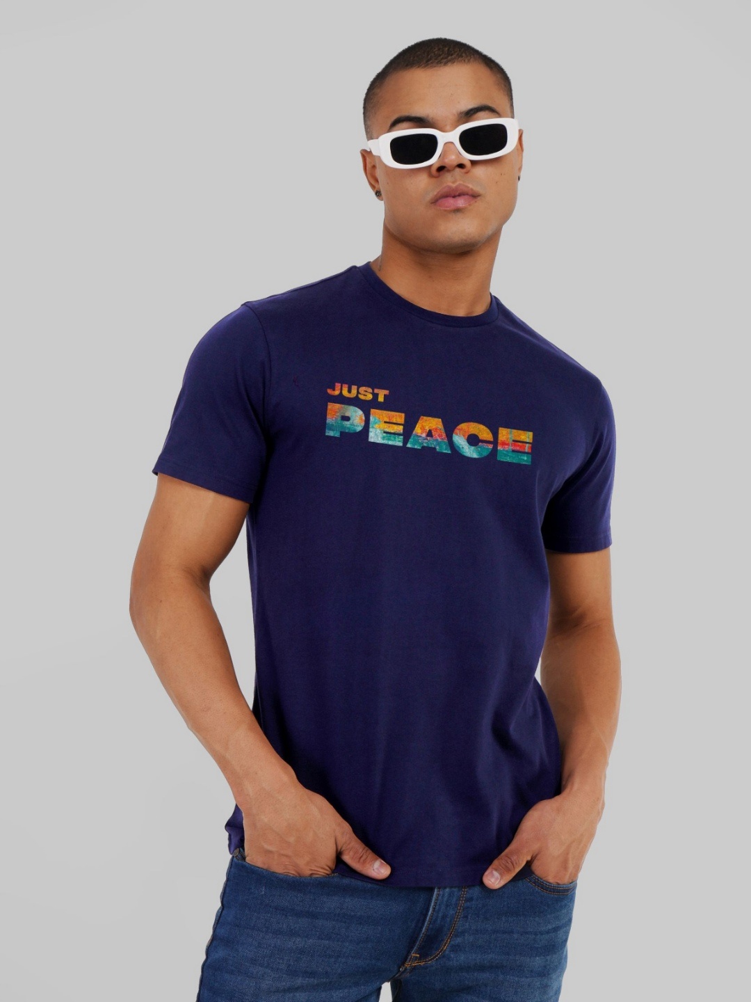 

Underrated Club Men Printed Bio Finish Applique T-shirt, Navy blue