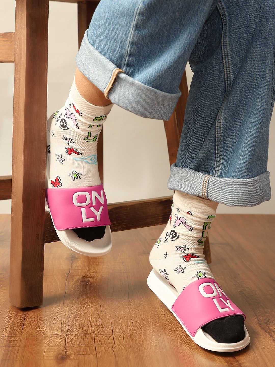 

ONLY Women Printed Sliders, Pink