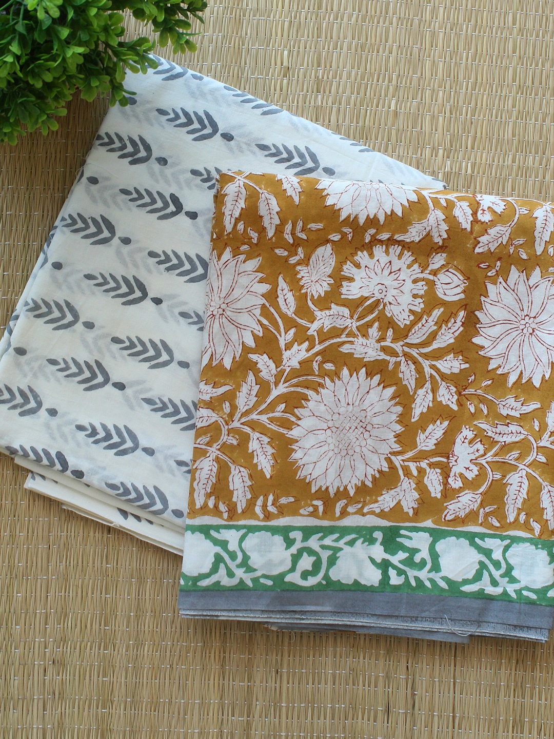 

Weaves of Tradition Printed Pure Cotton Unstitched Dress Material, Mustard