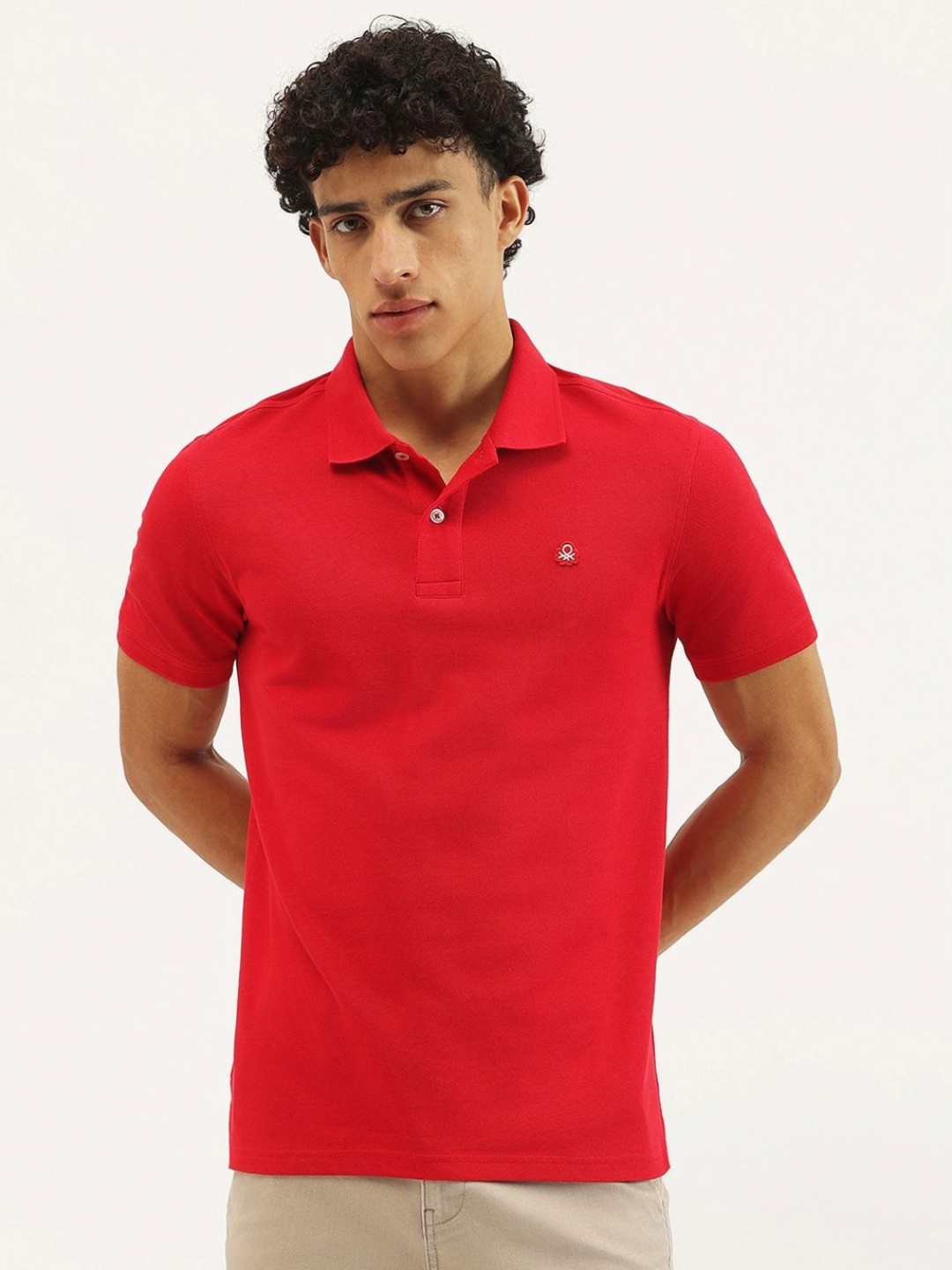 

United Colors of Benetton Men Polo Collar Pure Cotton T-shirt, Red