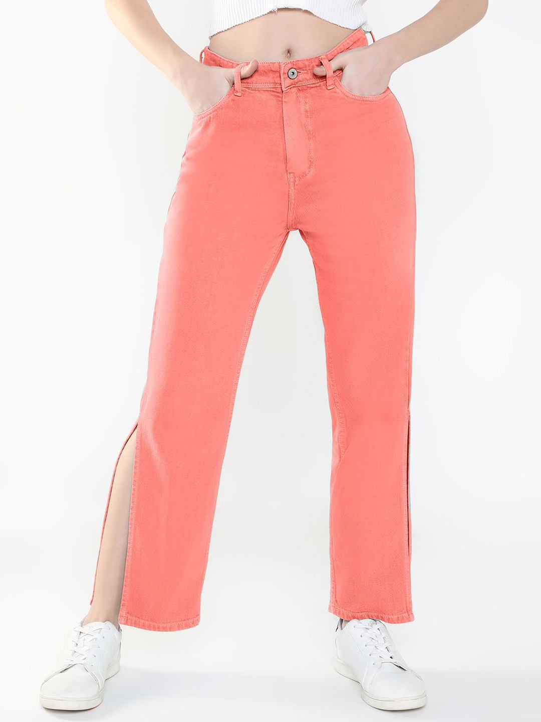 

SHOWOFF Women Jean Straight Fit High-Rise Acid Wash Jeans, Pink