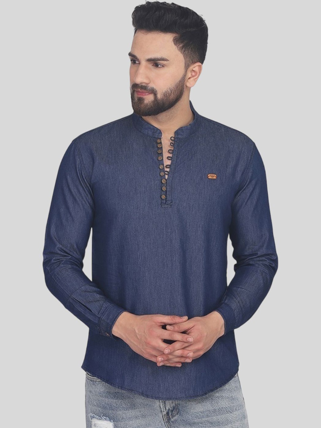 

FASHION GRAB Men Thread Work Denim Kurta, Blue