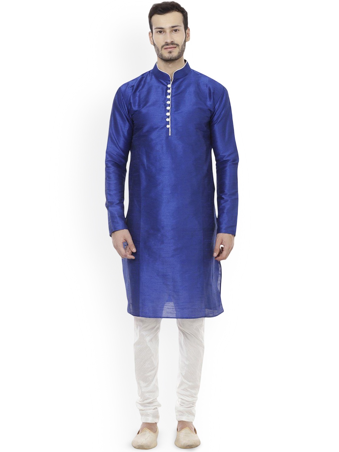 

VEERA PARIDHAAN Men Regular Raw Silk Kurta with Churidar, Blue