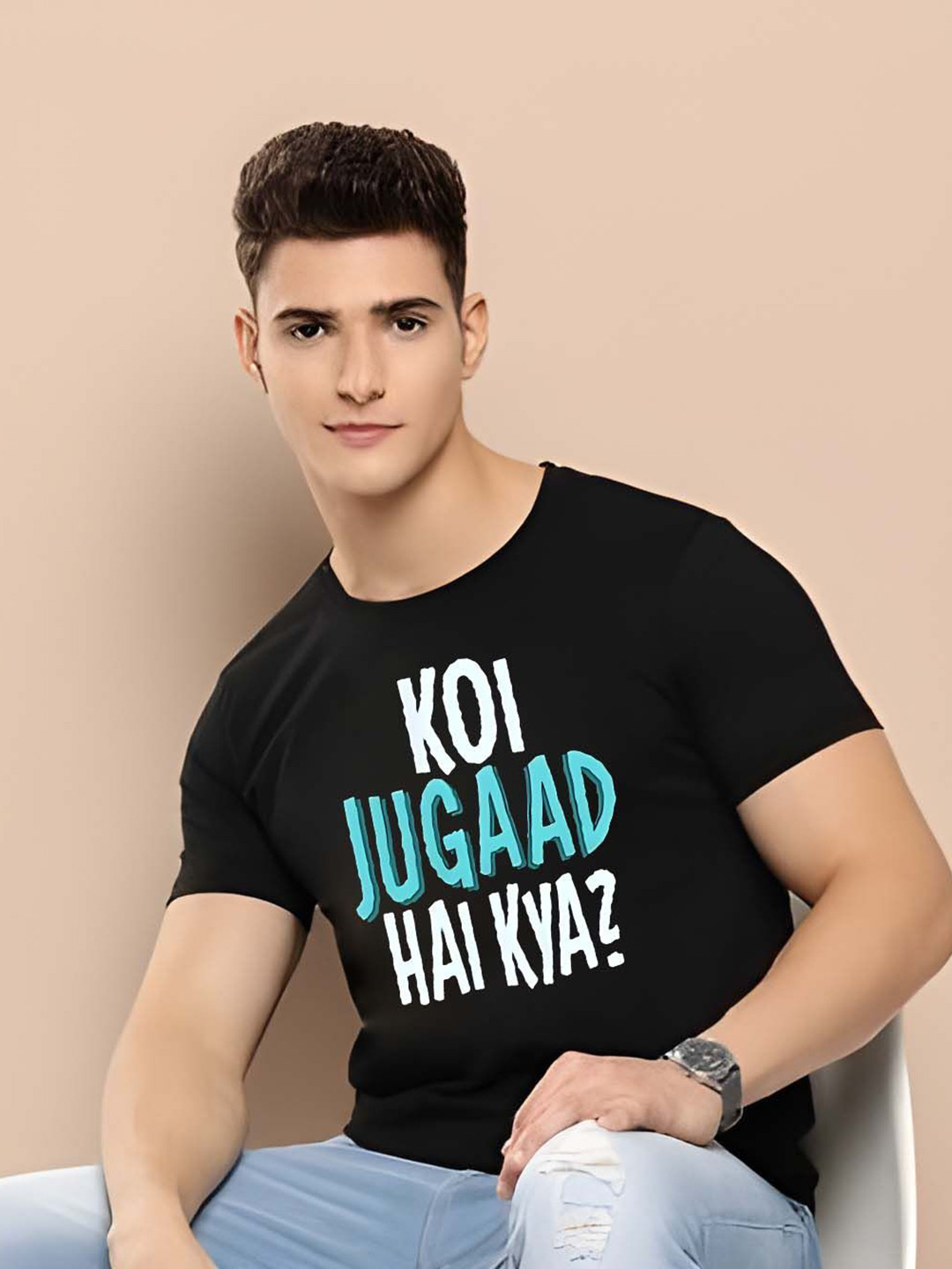 

THE BEETEL HOUSE Men Drop-Shoulder Sleeves T-shirt, Black