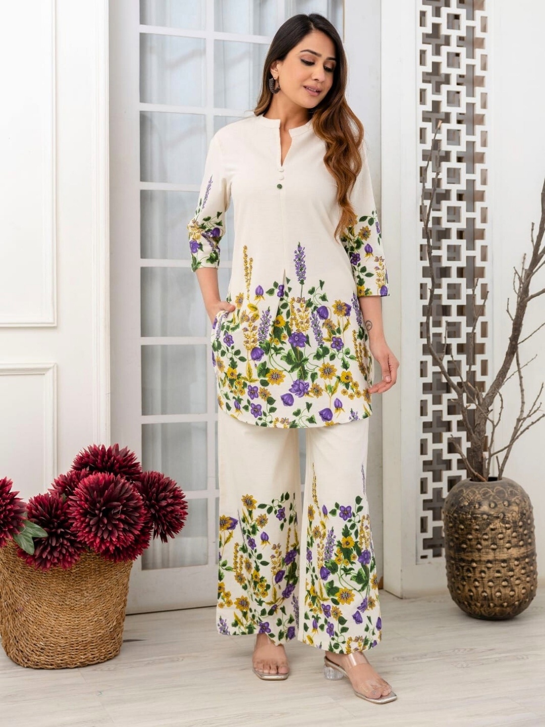 

Atha Fashion Printed Pure Cotton Basant Bliss Co-Ord Set, Off white