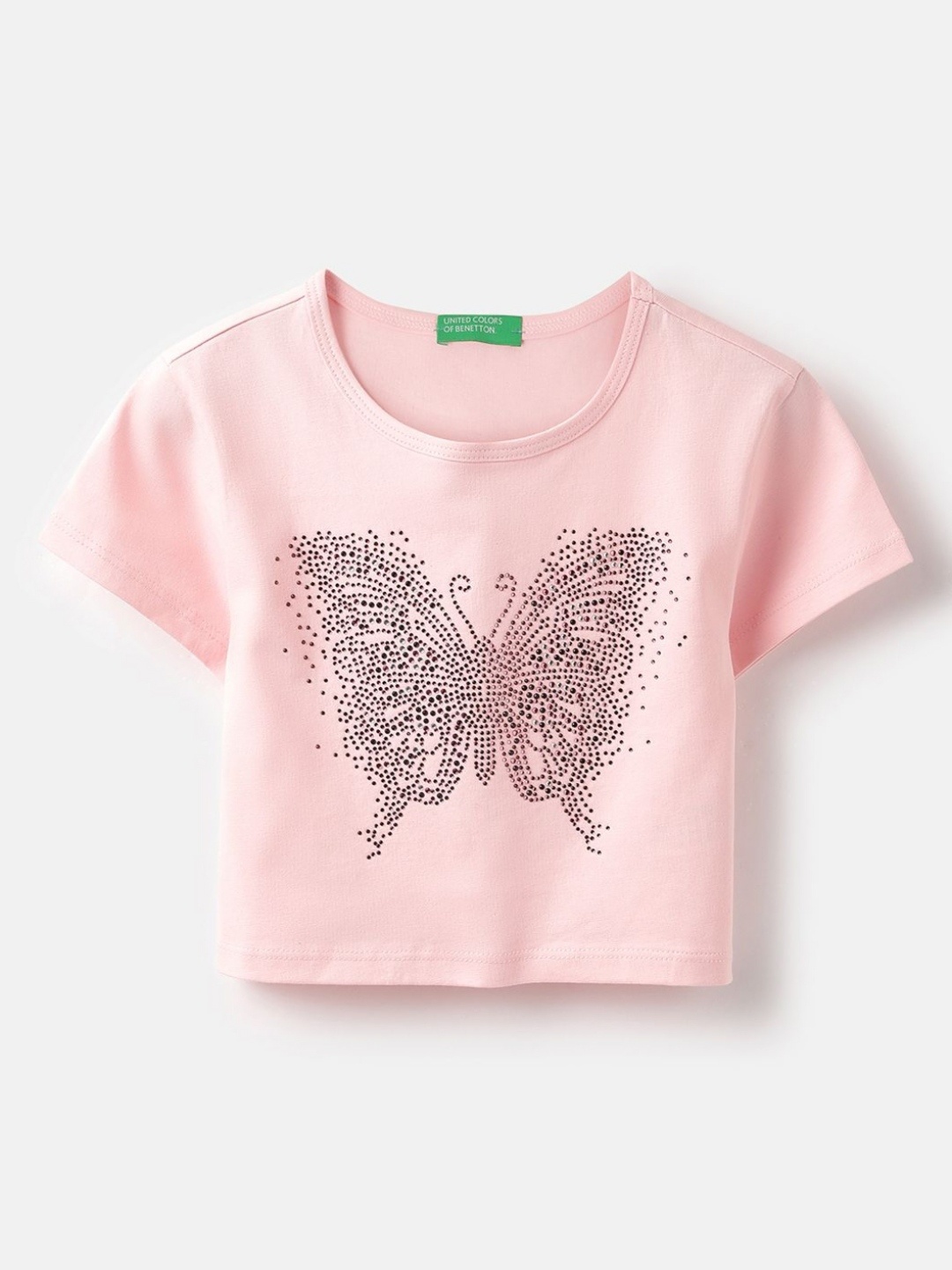 

United Colors of Benetton Girls Printed Pure Cotton T-shirt, Pink