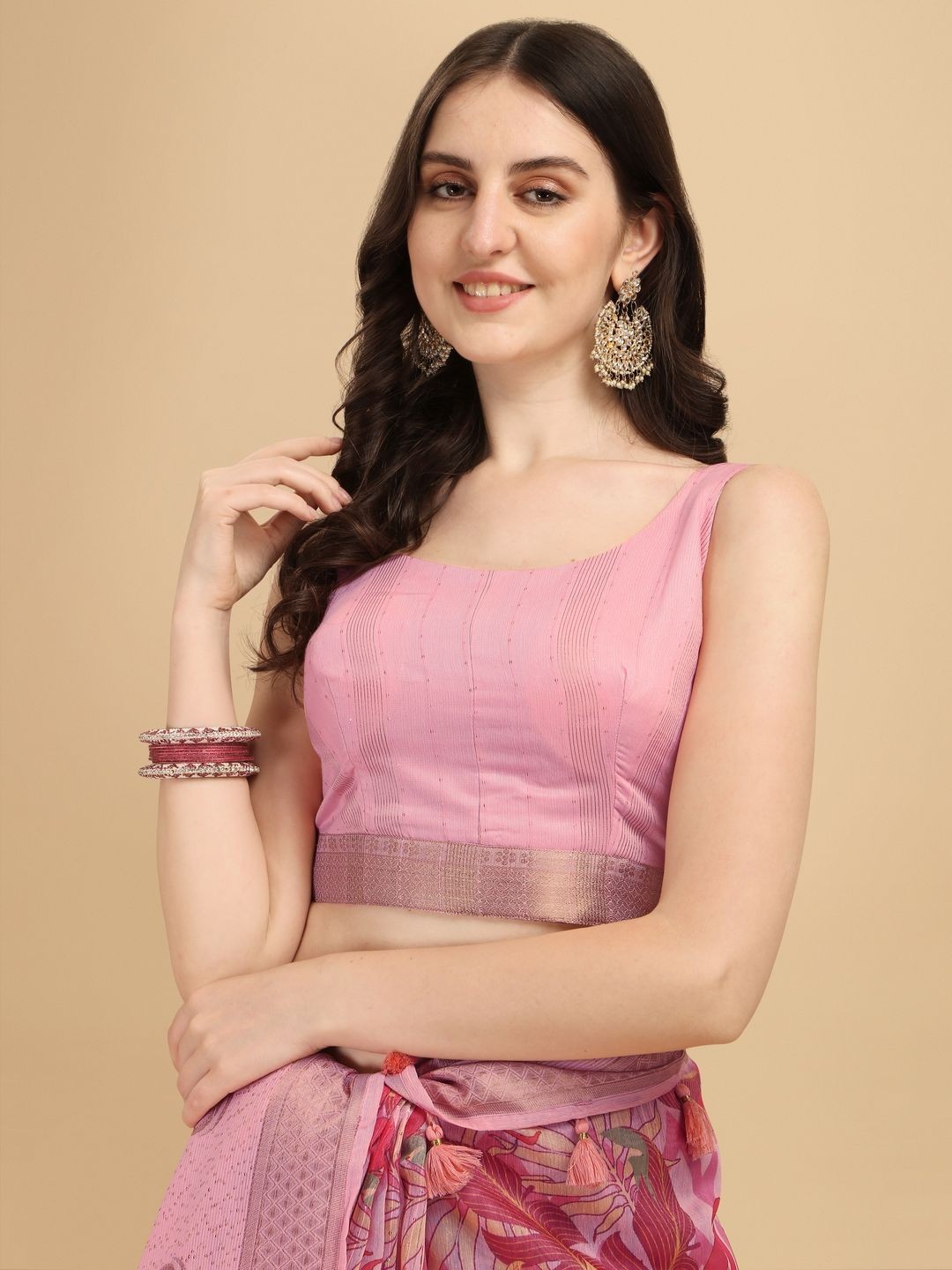 

Suha Floral Zari Saree, Pink
