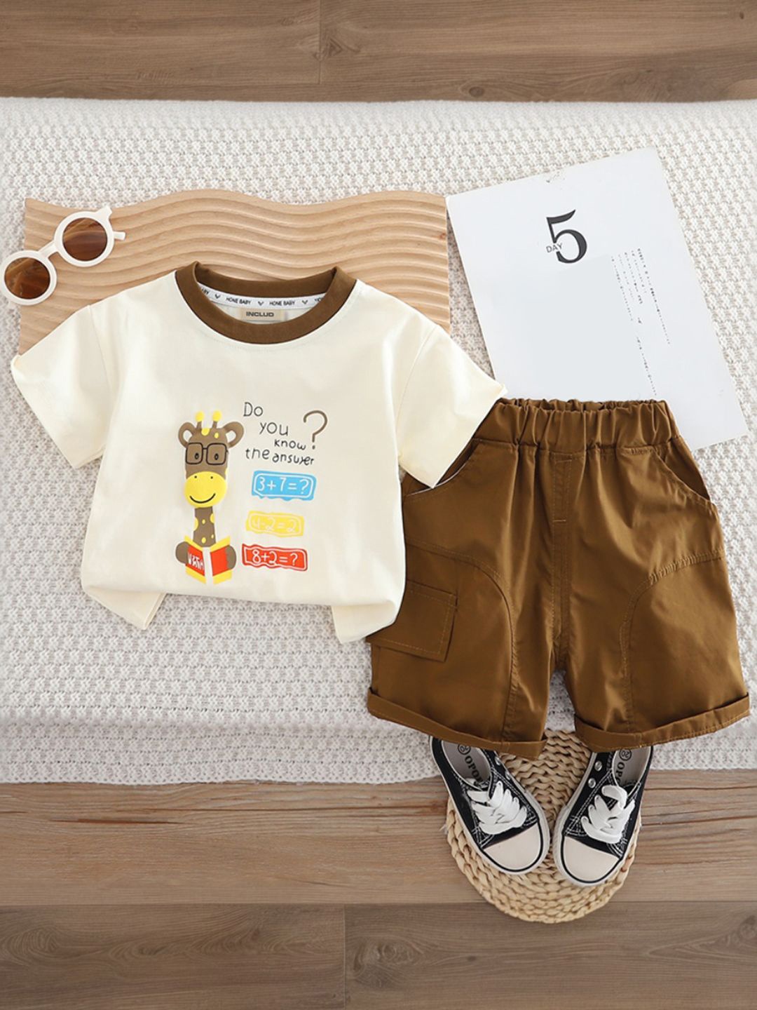 

INCLUD Boys Printed T-shirt with Shorts, Brown