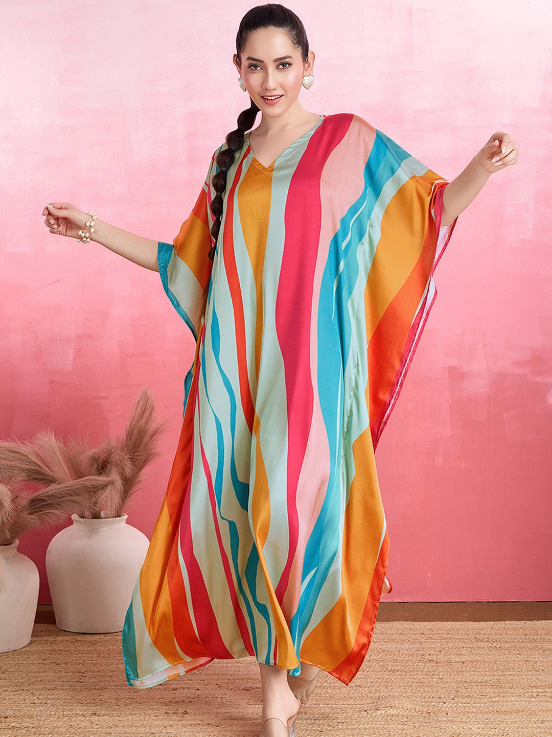 

LABEL AARNA Surging waves Soft Satin Kaftan, Multi