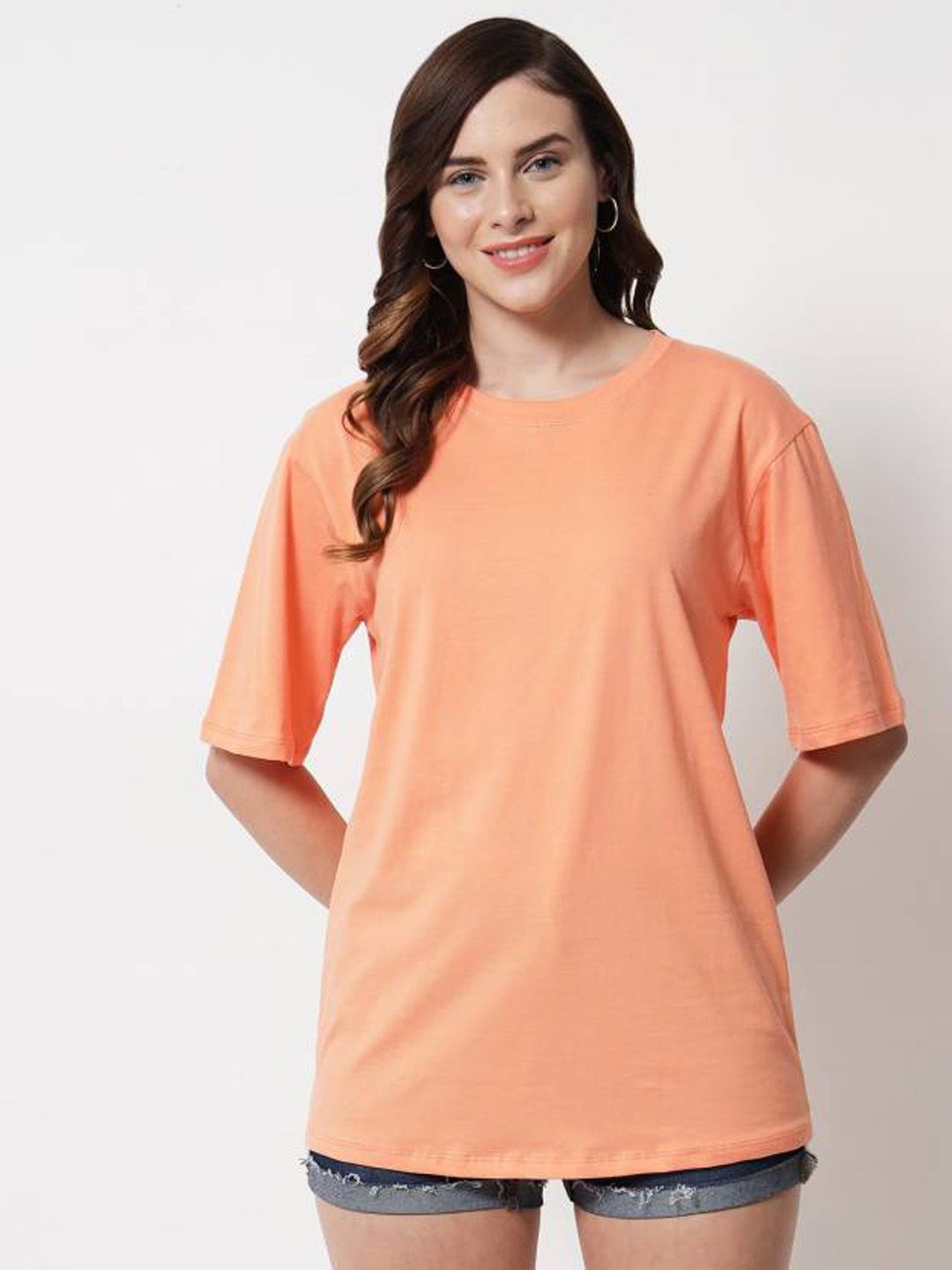 

The Roadster Lifestyle Co Cotton Round Neck Oversized T-Shirt, Peach