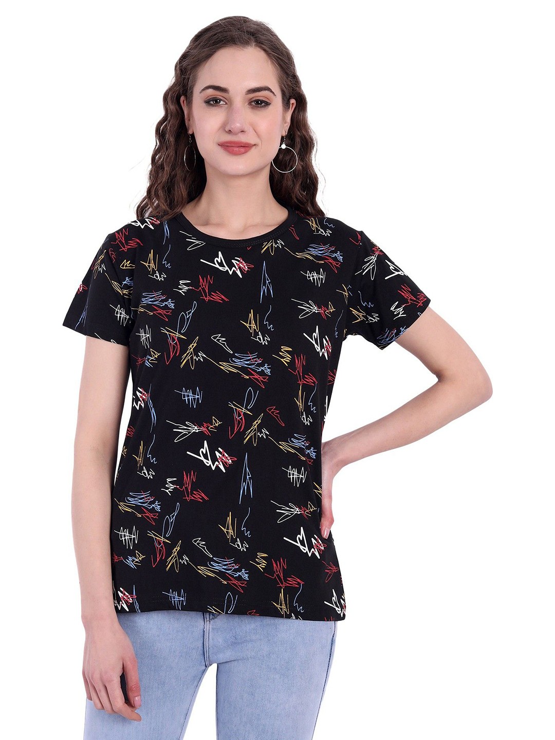 

Moda Rapido Women Printed Bio Finish Pockets T-shirt, Black