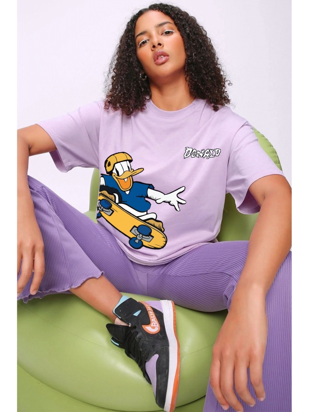 

RAYACLOSET Women Printed Applique T-shirt, Lavender
