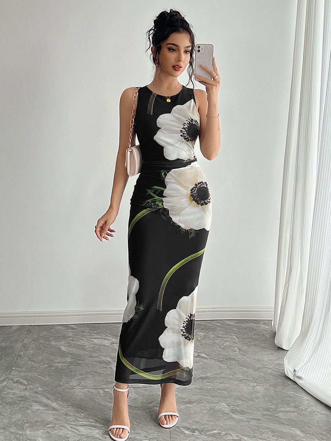 

all about you Floral Print Bodycon Maxi Dress, Black