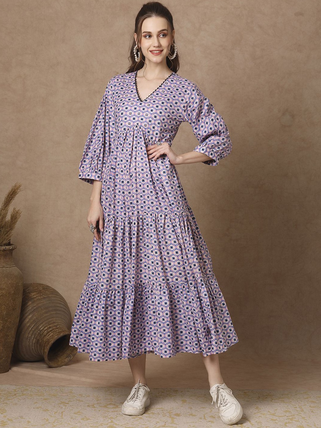 

FASHOR Print Puff Sleeve A-Line Maxi Dress, Multi