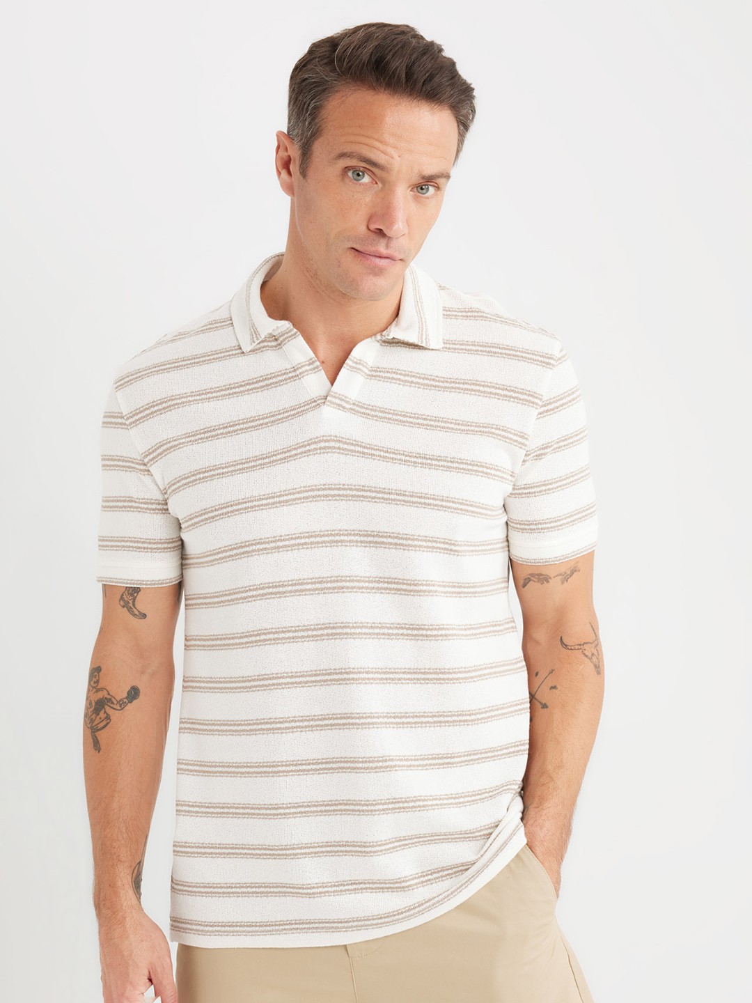 

DeFacto Men Striped Polo Collar Pockets T-shirt, Na
