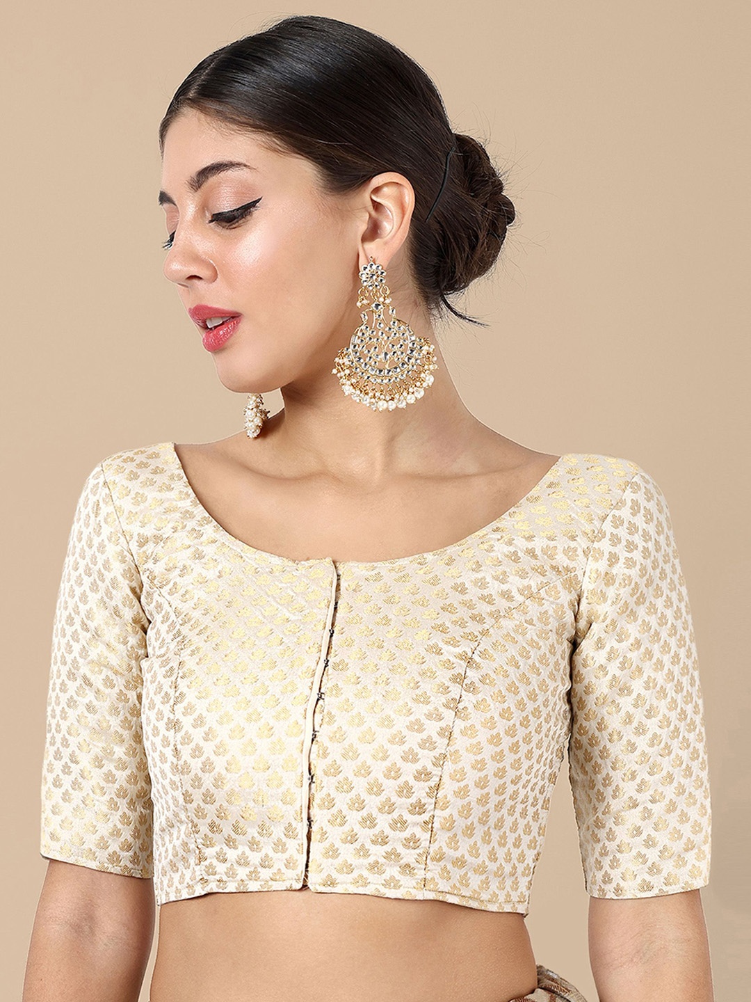 

DEVATITHI Women White Woven-Design Saree Blouse