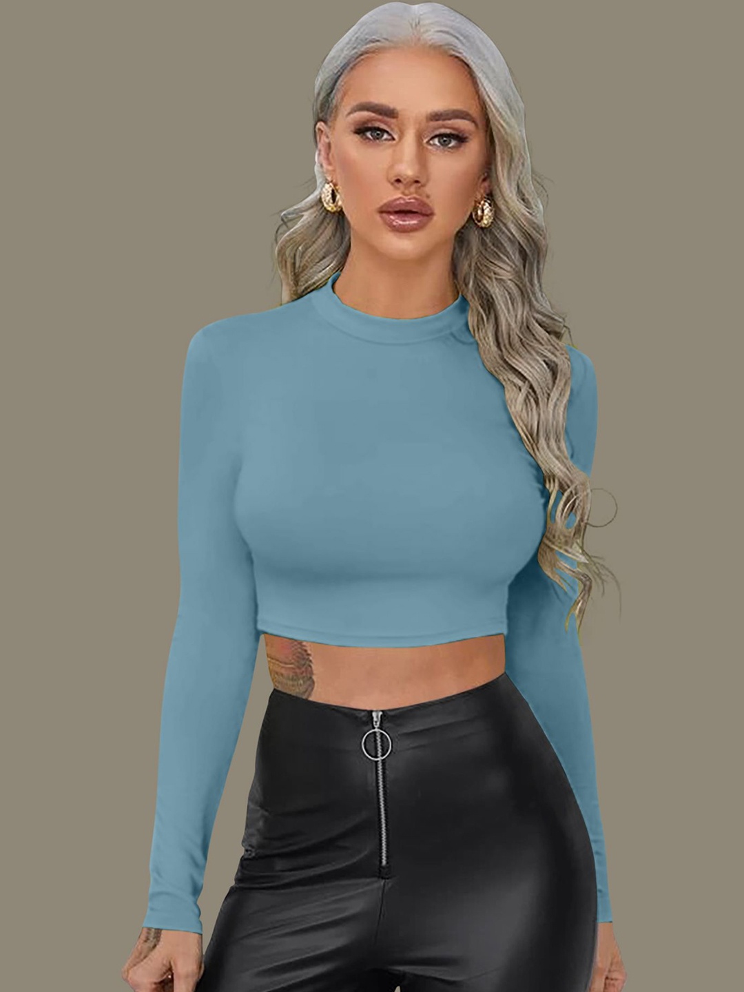 

Dream Beauty Fashion Solid Round Neck Crop Top, Teal