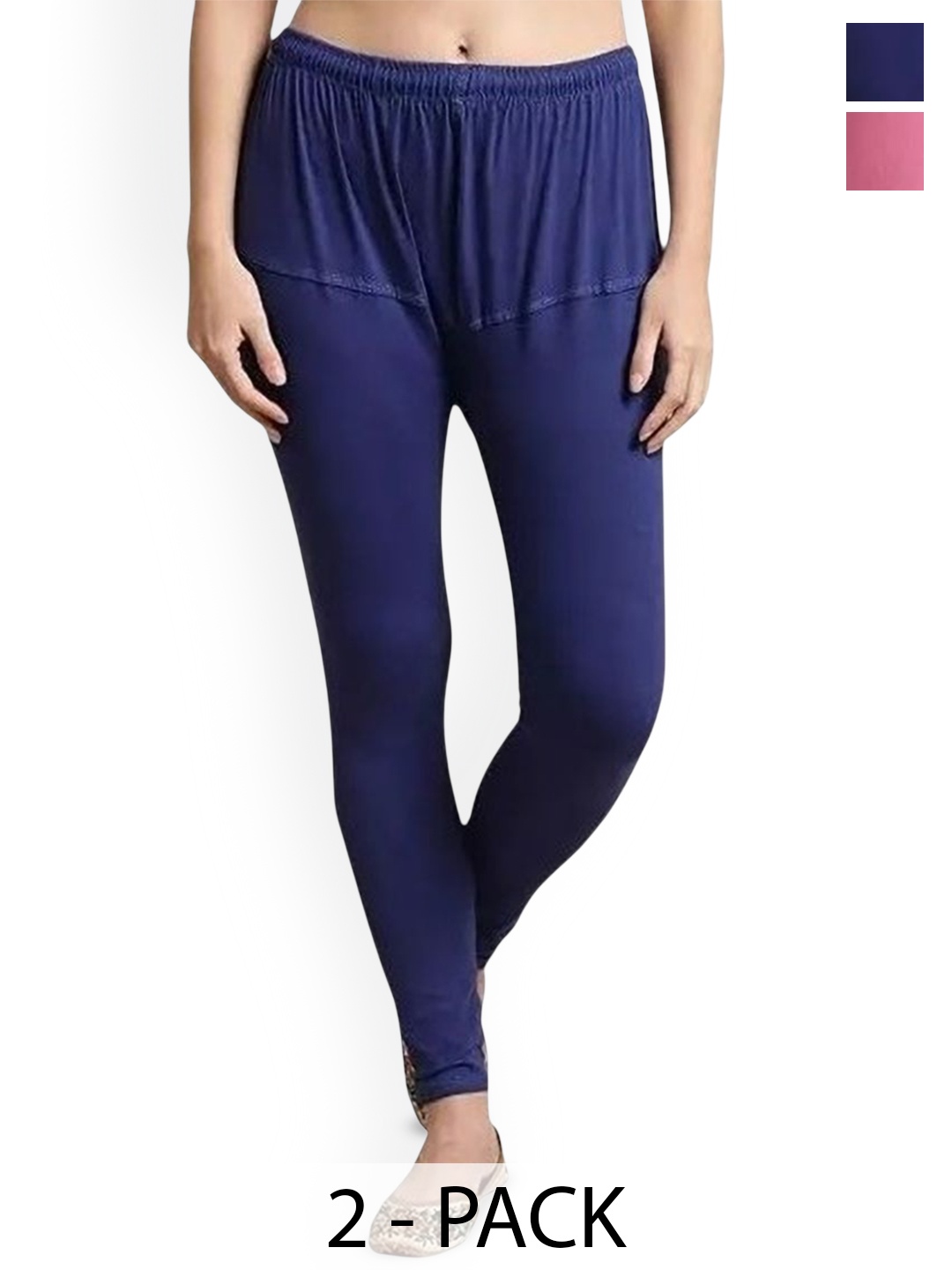 

URBAN KANYA Pack Of 2 Mid-Rise Churidar-Length Leggings, Blue