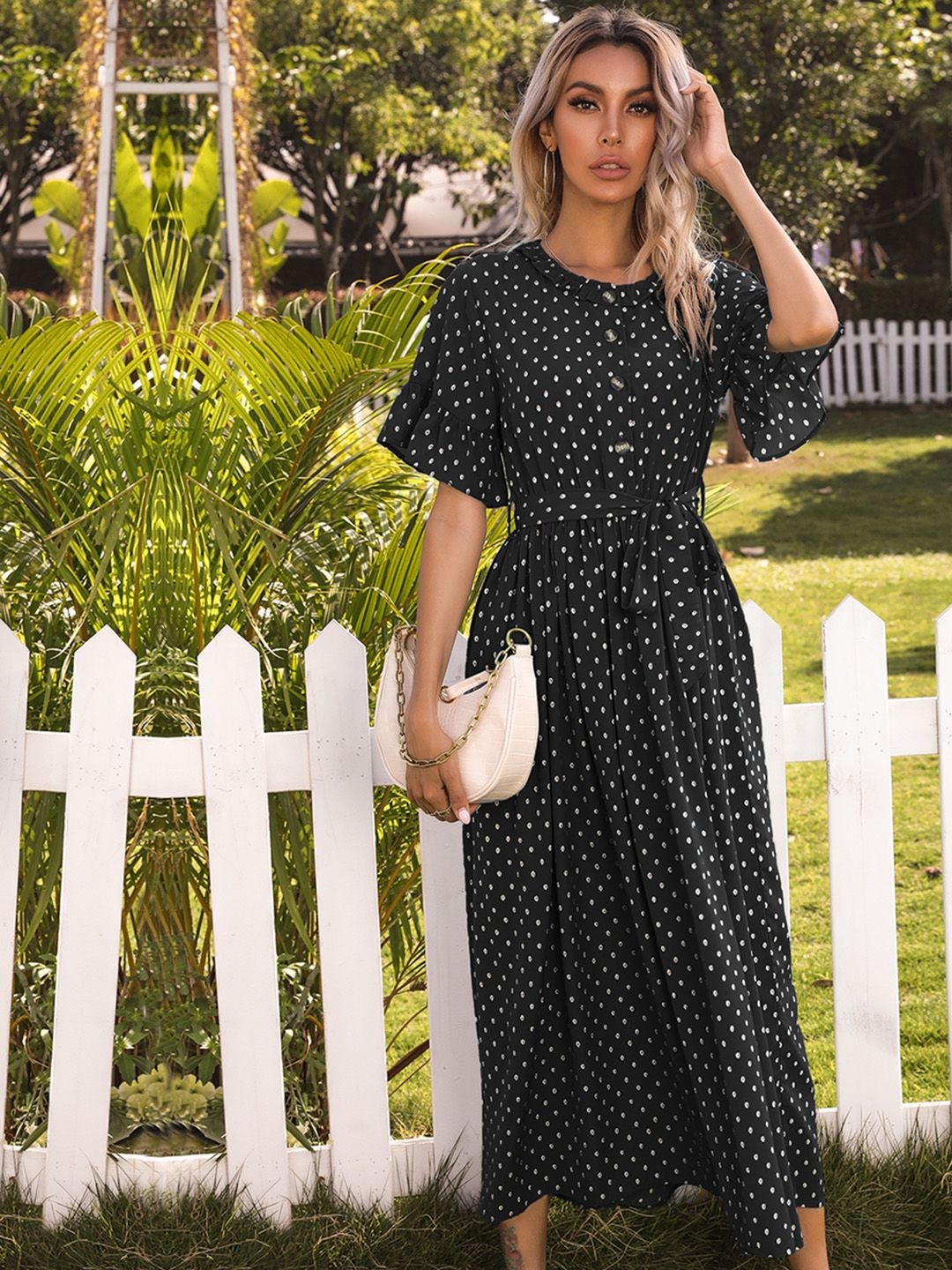

JC Mode Polka Dot Print Fit & Flare Dress, Black