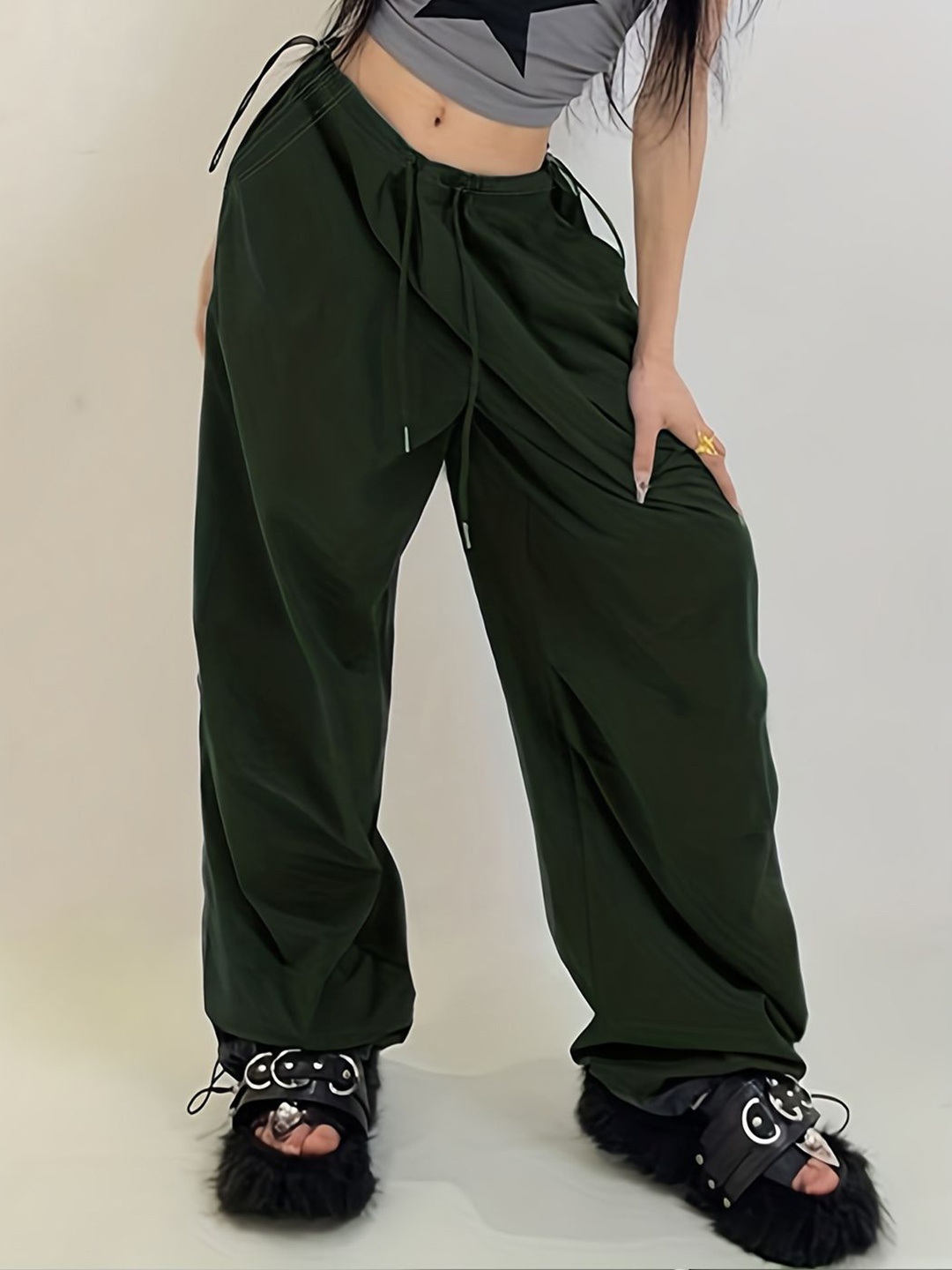 

HERE&NOW Women Slim Fit High-Rise Joggers Trousers, Black