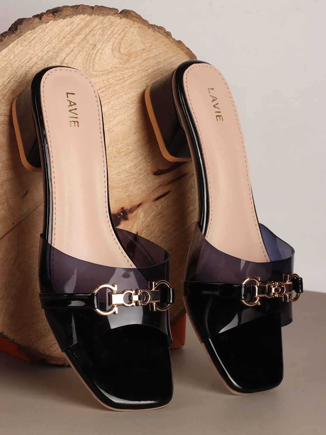 

Lavie Embellished PU Block Sandals, Black