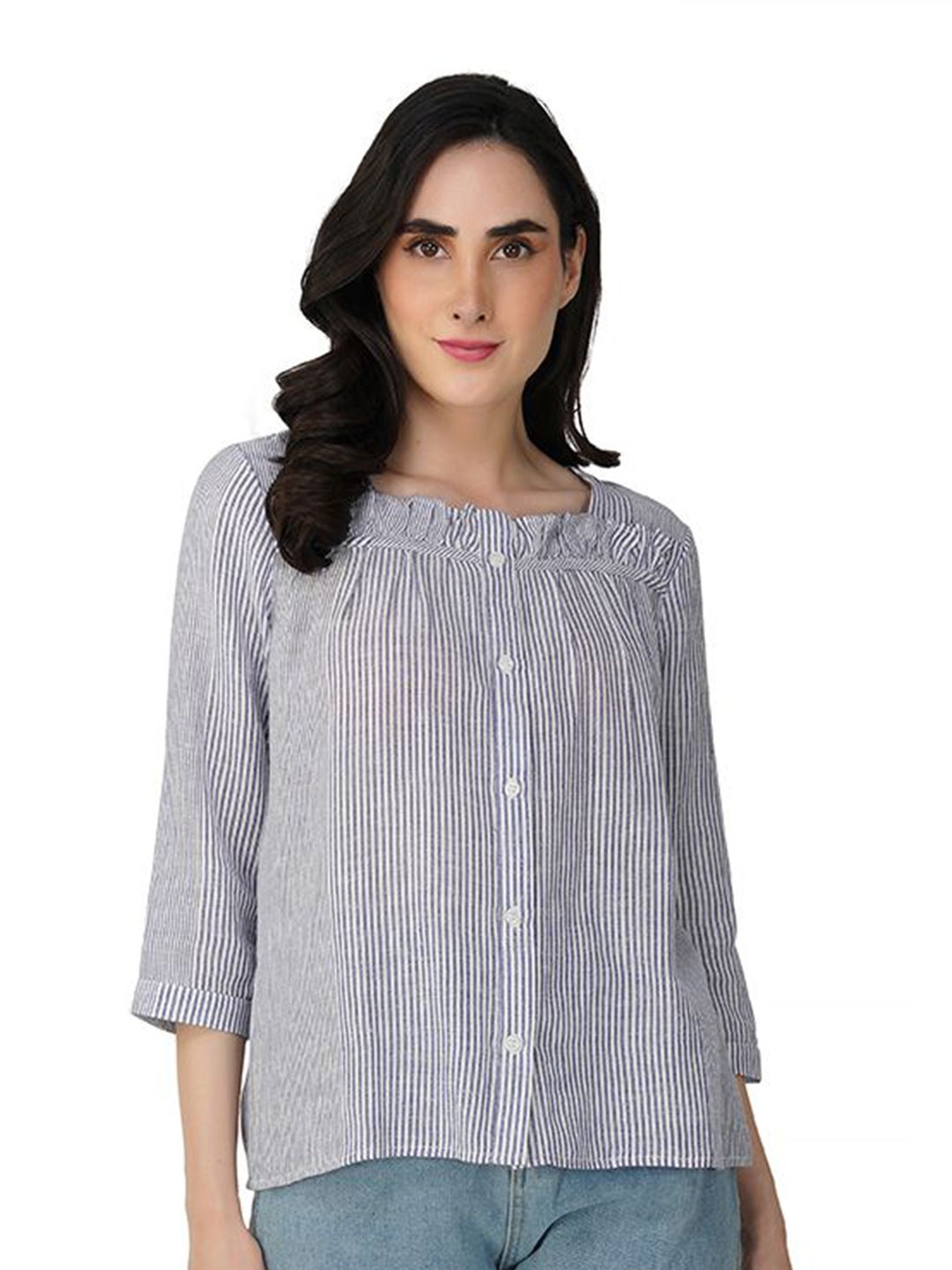 

SZN Women Relaxed Opaque Striped Casual Shirt, Blue