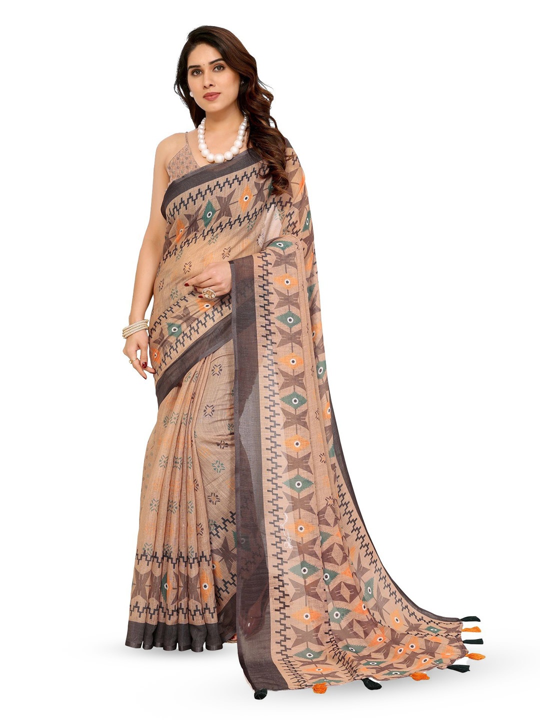 

Moda Rapido Linen Blend Saree, Beige