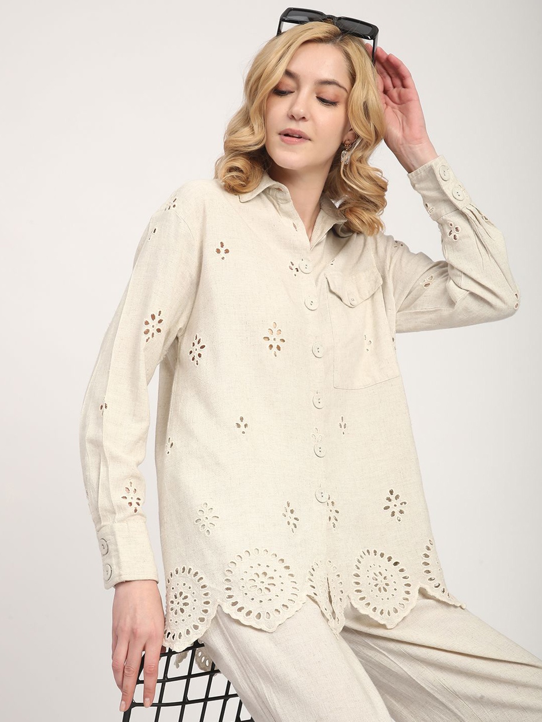

R&B Floral Shirt Style Top, Beige